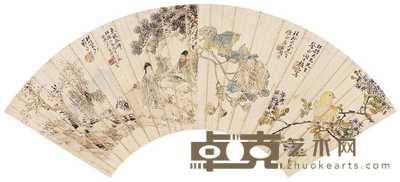 颜元 蒋洽等 花鸟 人物 山水合锦 扇面册页 16×50cm
